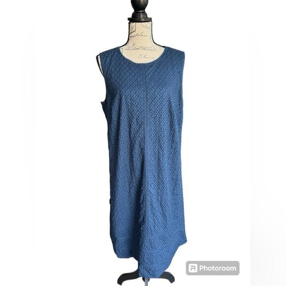 J. Jill Shift Dress Navy Blue Eyelet Womens Size Large - Picture 1 of 13